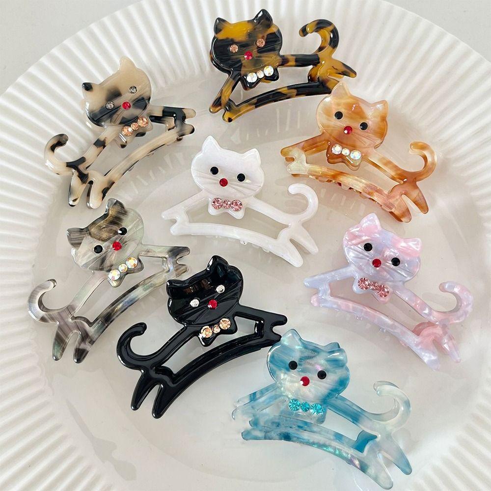 Acetate Animal Cat Hair Claw Cartoon Shark Clip Fashion Rhinestone Hair Clip  Girl