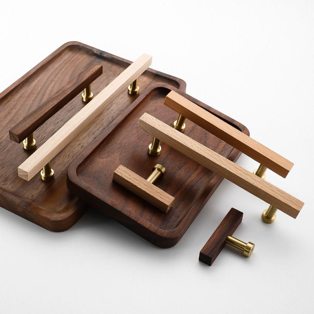 Walnut Wood Drawer Pulls Luxury Design Door Knobs High-End Cabinet Pulls Closet