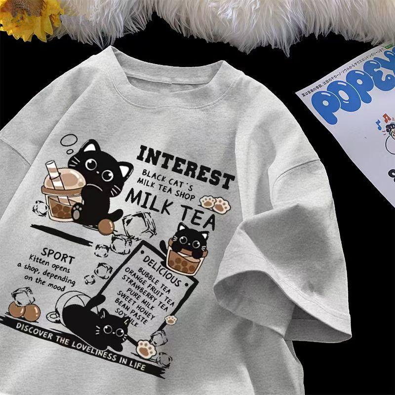 ZX American Chic Fun Cartoon Personality Printed Shortsleeved Tshirt Loose and Casual Shortsleeved Top for Men and Women in