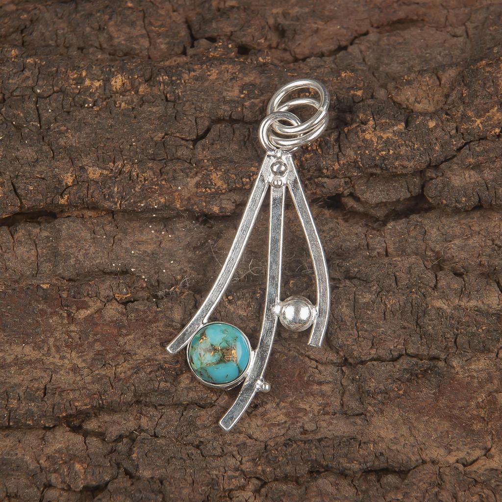 Голубой медный бирюзовый кулон ручной работы с драгоценными камнями, 925 пробы серебряный кулон, старинные ювелирные изделия, для подарка на помолвку