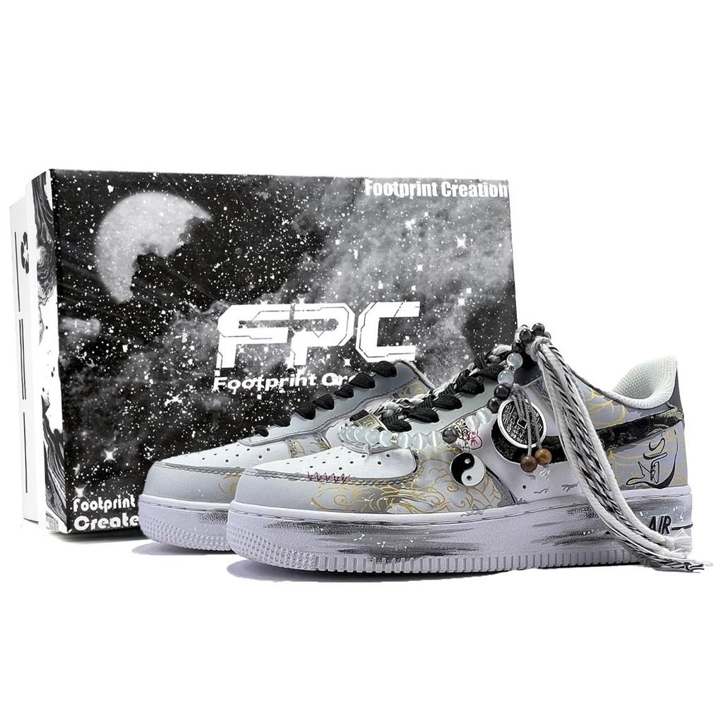Nike Air Force 1 След Любовное Письмо Коровья Кожа Износостойкие Низкие Скейтборд Обувь Унисекс Черный Золотой Серый CW2288-111(Team726-3-SBOX)