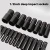 10Pcs 1/2 Inch Drive Deep Impact Socket Set Metric 8-24mm Deep Socket Set  For Electric Wrench