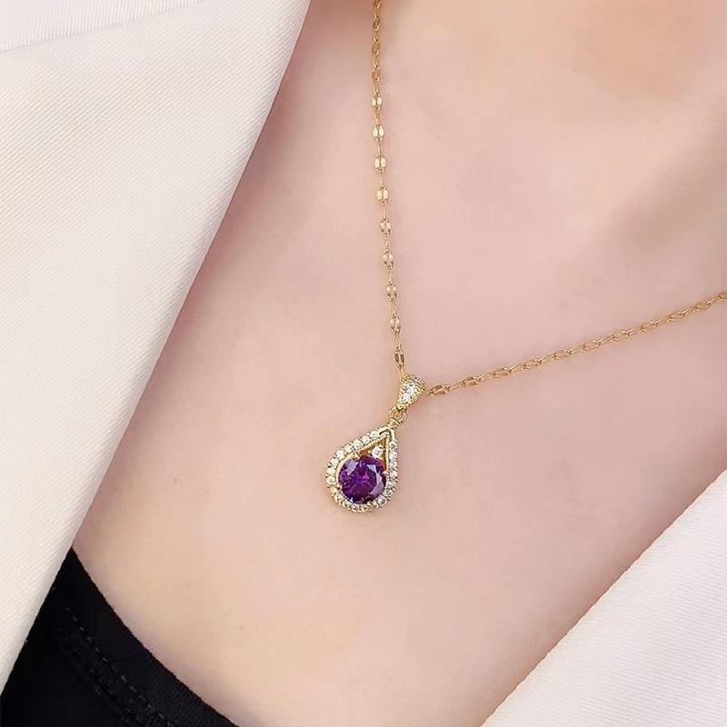 Purple Water Drop Necklace for Women Ins Versatile Clavicle Chain New Fashion