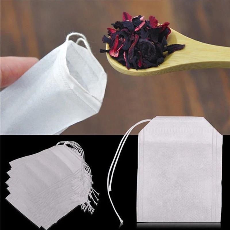 100 / Batch Tea Bags Disposable Non-woven Spice Tea Filter Bag with Rope Filter Paper Loose Tea Herbs De Especiarias Chá Solto