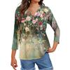 Женские топы, рубашка с рукавом три четверти, свободная повседневная рубашка с V-образным вырезом, футболка с цветочным принтом