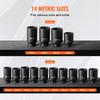 VEVOR Axle Nut Impact Socket Set, 1/2" Drive Deep 6+12-Point 14-Piece Metric Spindle Nut Socket Set