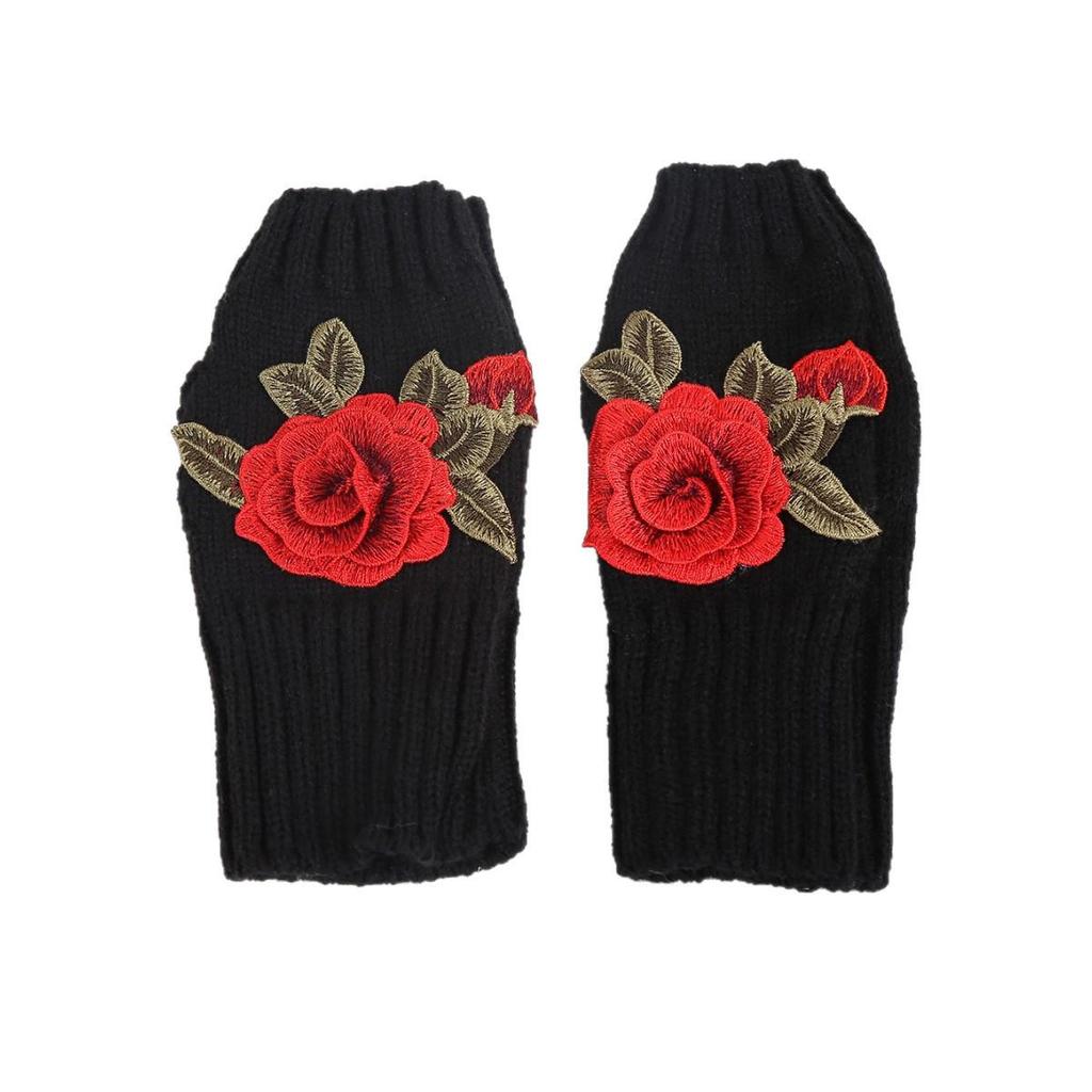 Женские вязаные перчатки без пальцев с цветочным узором - Теплые, стильные митенки для осени и зимы