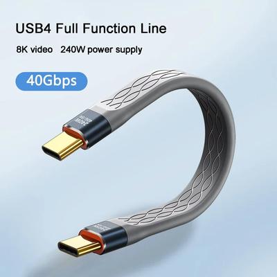 Кабель USB C - USB Type C короткий 240 Вт 40 ГБ/с Быстрая зарядка Кабель Type C PD Передача данных 40 Гбит/с 8K Плоский Удлинительный кабель для зарядки и передачи данных