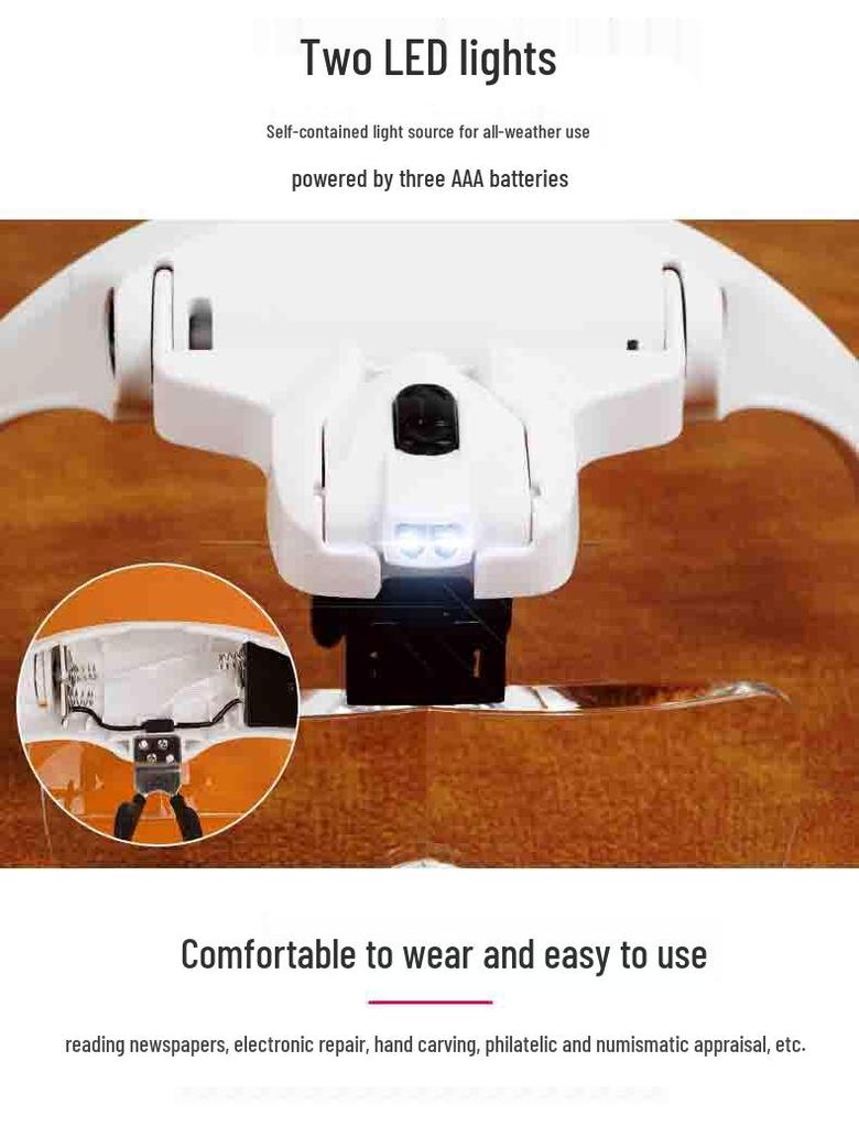 LED Head-Mounted Magnifying Glass for Circuit Board Repair, Eyelash Extension, and Nail Art