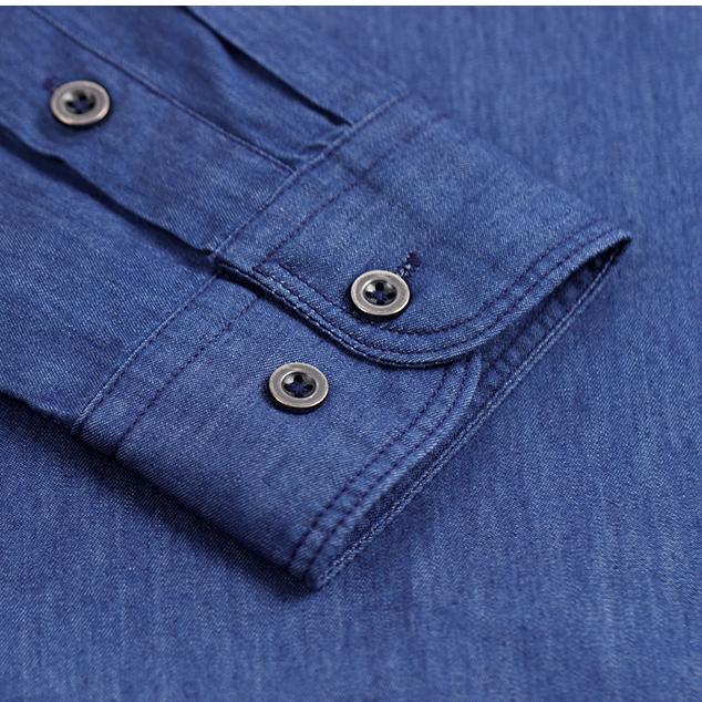 Мужские джинсовые рубашки из 100% хлопка с длинным рукавом, мягкие мужские джинсовые рубашки стандартной посадки, деловая повседневная однотонная однотонная рубашка с карманами