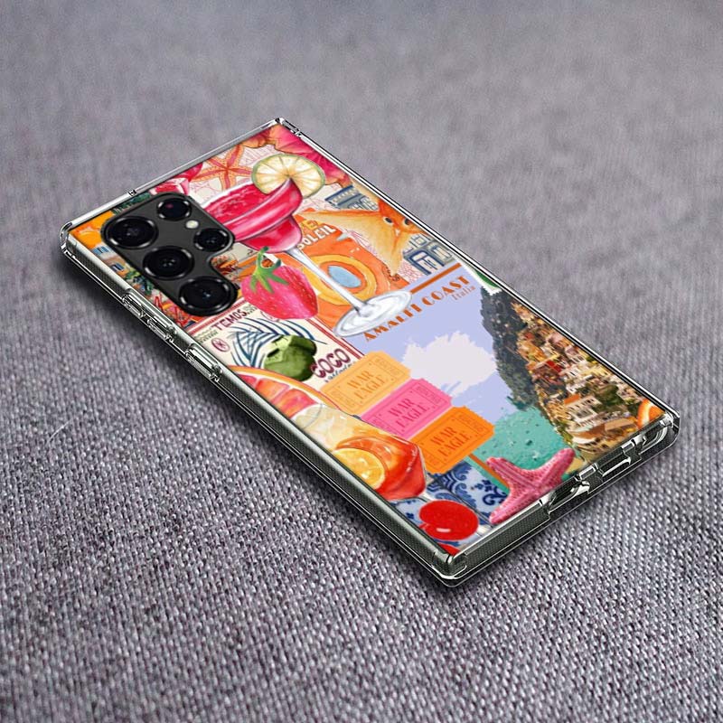 Seaside Scenery Wine Lemon Phone Case For Samsung Galaxy S24 S23 S21 S20 FE S22 S26 Ultra S25 Edge S10 Plus Cover Clear TPU Capa