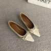 2024 South Korean New Pointed Shallow Mouth Low Heel Ballet Shoes Bow Women's Shoes Show Foreign Trade Flats Shoes Women