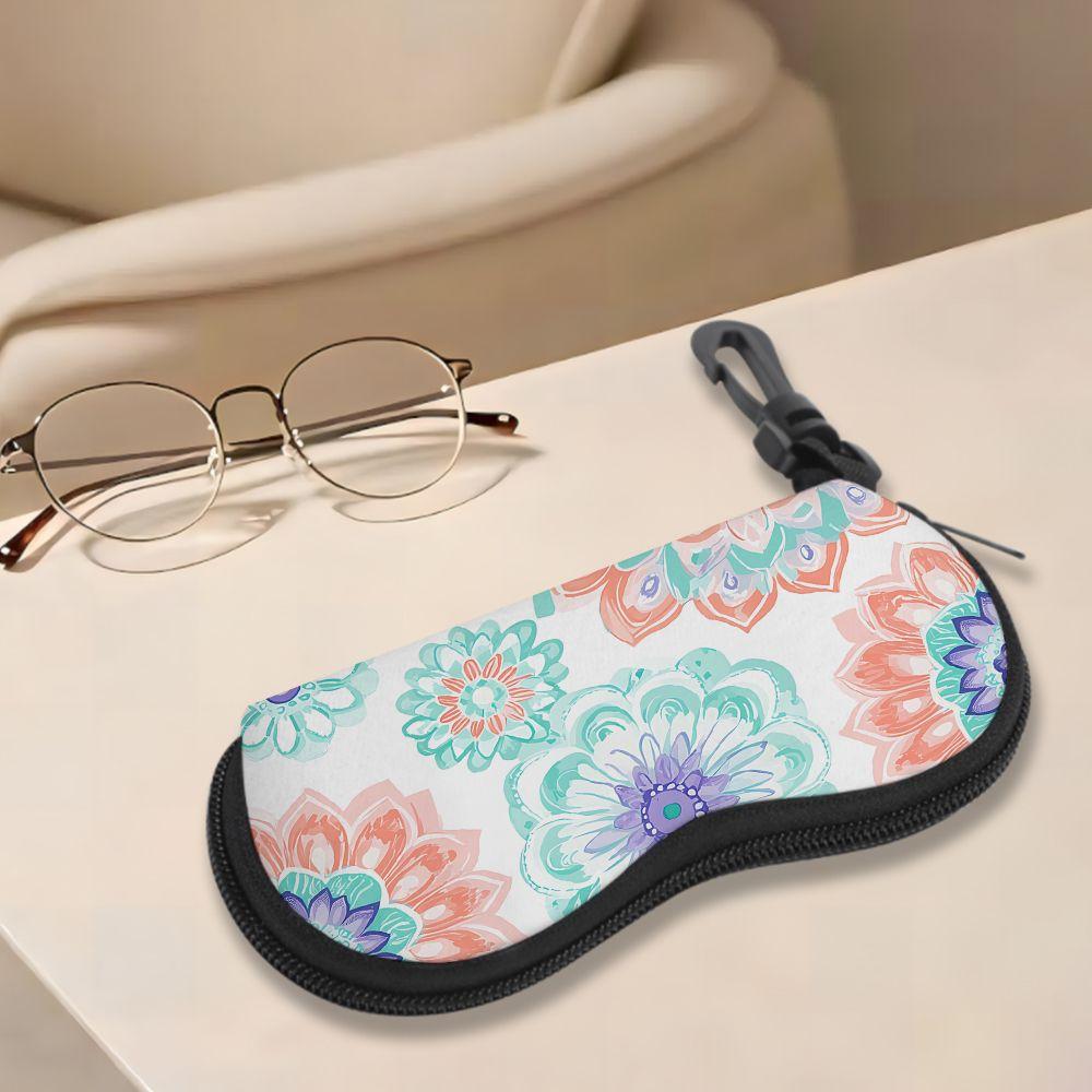 2D-Boho Floral Print Protective Glasses Case, Watercolor Mandala Sunglasses Case, Portable Eyeglass Storage Pouch, Lightweight Zipper Travel Eyewear B