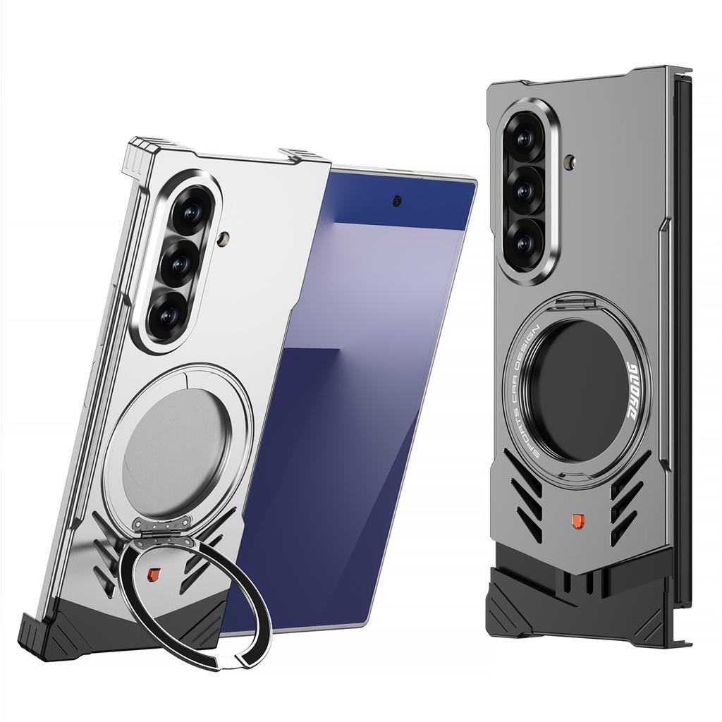 Elastic Snap Metal Aluminum 360 rotataing Armor Cover For Samsung Galaxy Z Fold 7 / Fold 6 5G Shockproof Heat dissipation Case