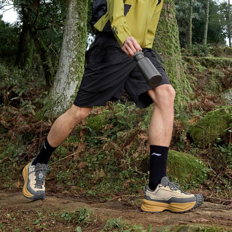 Li Ning CF Water Resistant Shock Absorbing Durable Support Reflective Low Top Outdoor Hiking Shoes Unisex Hiking Shoes Khaki AHTU023-7