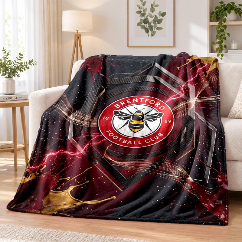 Brentford Football Printed Flannel Blanket Warm Comfort Bed Throw For Indoor Home Decoration