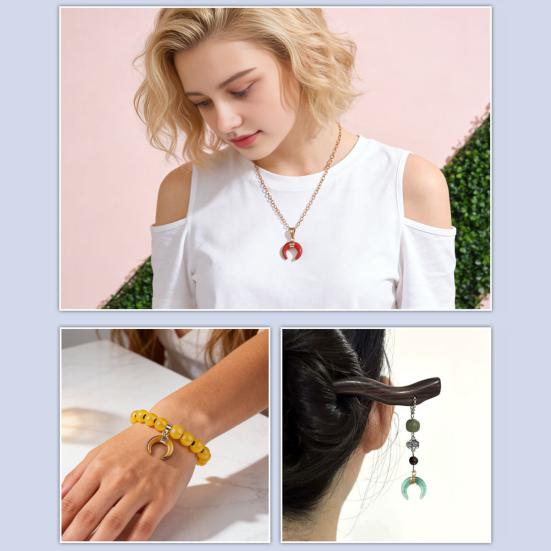DIY Pendant Gold-Plated Edging Crescent Horn Design Natural Imitation Crystals Jade Necklace Bracelet Earrings Charm DIY Jewelry Making