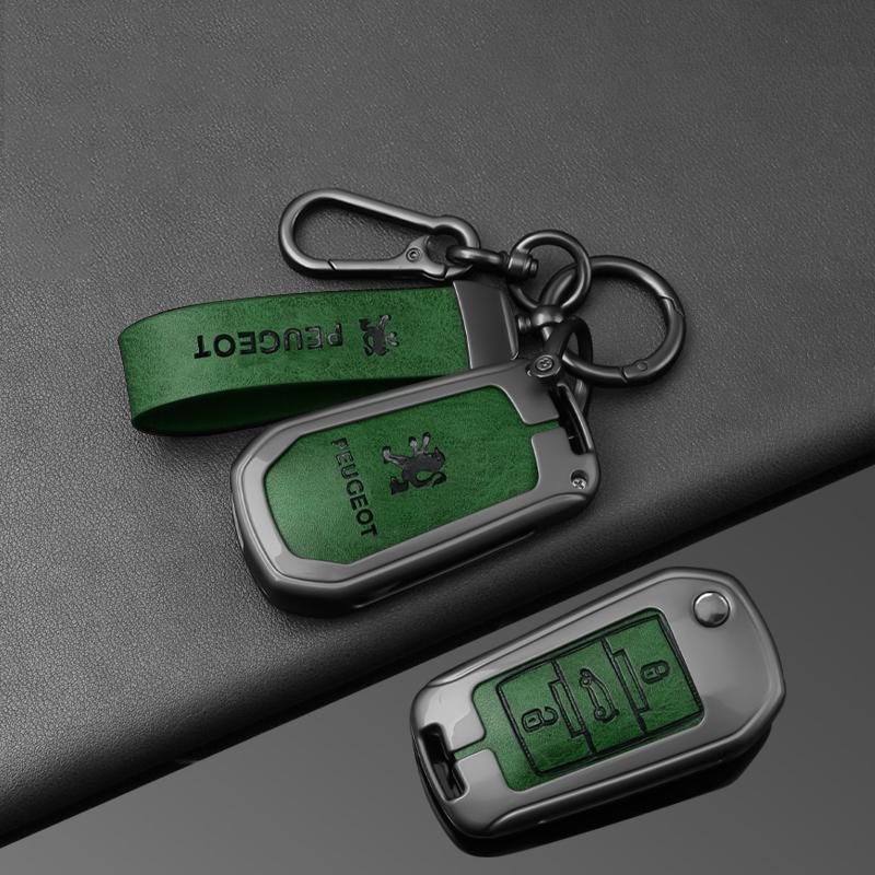 Alloy Leather Car Smart Remote Key Case Shell Cover Protector for Peugeot 208 2008 301 308 508 5008 RCZ Keychain Accessories