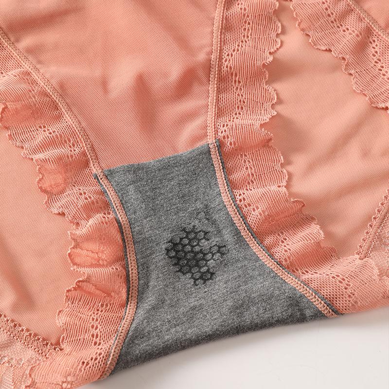 French Women Lace Panties Sexy Underwear with Low Waist Hip Lifting Mesh Transparent Hollow Out Comfortable Breathable Girl's Underwear