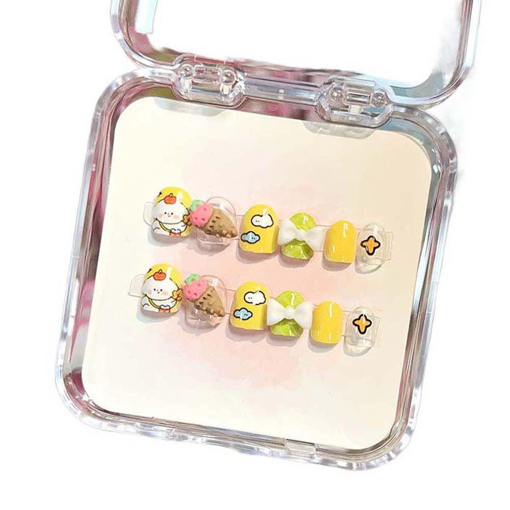 12 шт./набор Цветы Детские Накладные Ногти Сердечко Любви Короткие Квадратные Детские Мультяшные Накладные Ногти Накладные Ногти