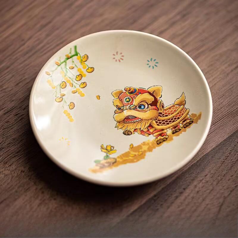 Grass And Wood Gray Xi Lion Teacup Pad, Ceramic Kung Fu Tea Tea Ceremony Accessories, Cup , Anti-Scalding And Heat Insulation Household Saucer Lion