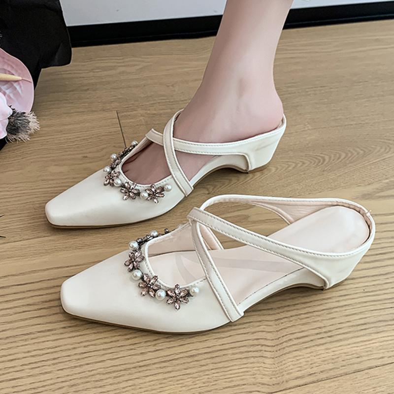 Модные хрустальные женские шлепанцы с ремешком через пятку, туфли-мюли для платья, дизайнерские женские босоножки на каблуке, летние модные шлепанцы 2025, женская обувь