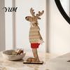 Small Festive Ornaments for Indoor Decor Wooden Christmas Reindeer Figurines, Handpainted Couple Elk Tabletop Ornaments, Rustic Xmas Vintage