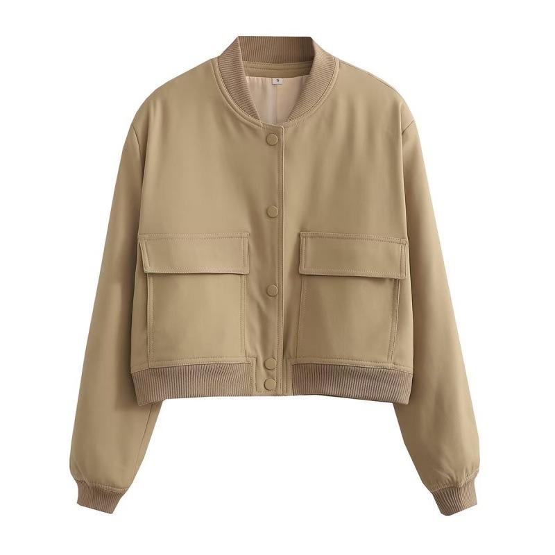 Women S Stand Collar Big Pocket Jacket Casual Outerwear