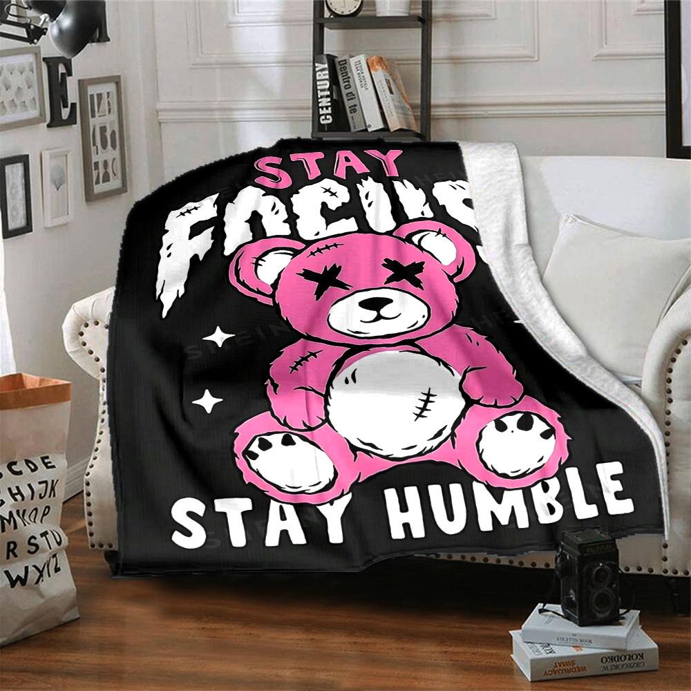 1pc Teddy Bear Stay Humble Soft Flannel All Season Throw for Home, Office, Outdoor UseDurable Comfort Soft Warm Throw for Home