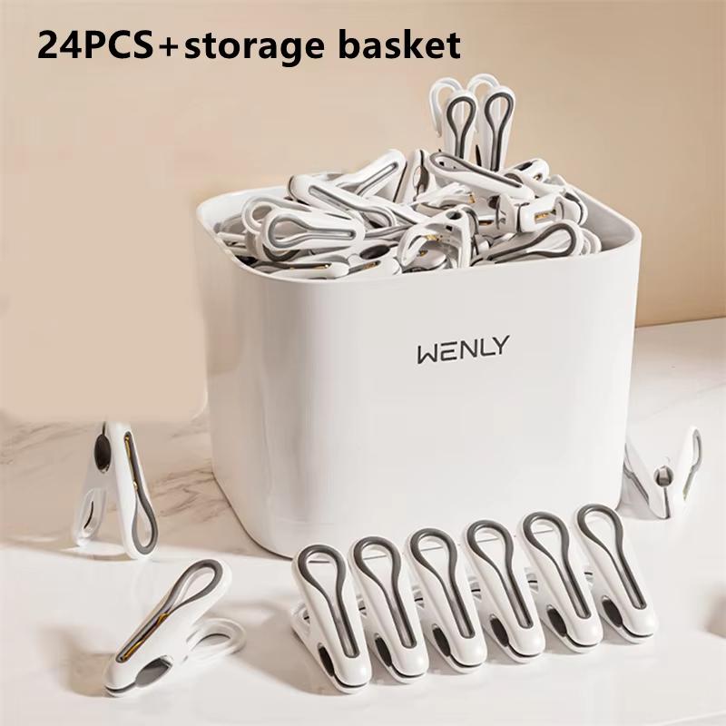 New 12/24/36-Piece Plastic Clothes Pins With Storage Basket Laundry Hanging Pegs For Socks Underwear Household Organization