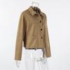 Womens Suede Blazer Jacket Khaki Casual Office Wear Lapel Single-Breasted Long Sleeve