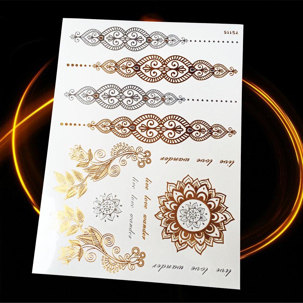 1PC Women Body Art Gold Metallic Tattoo Sticker Chain Bracelet Fake Jewelry