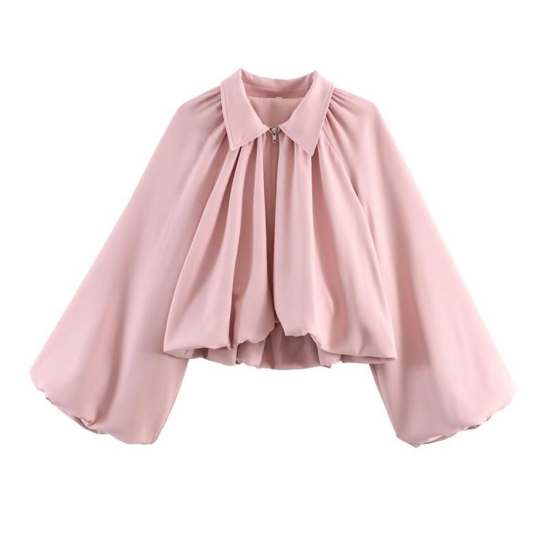 Womens Loose Fit Balloon Sleeve Blazer Jacket Solid Color Street Style Short Coat