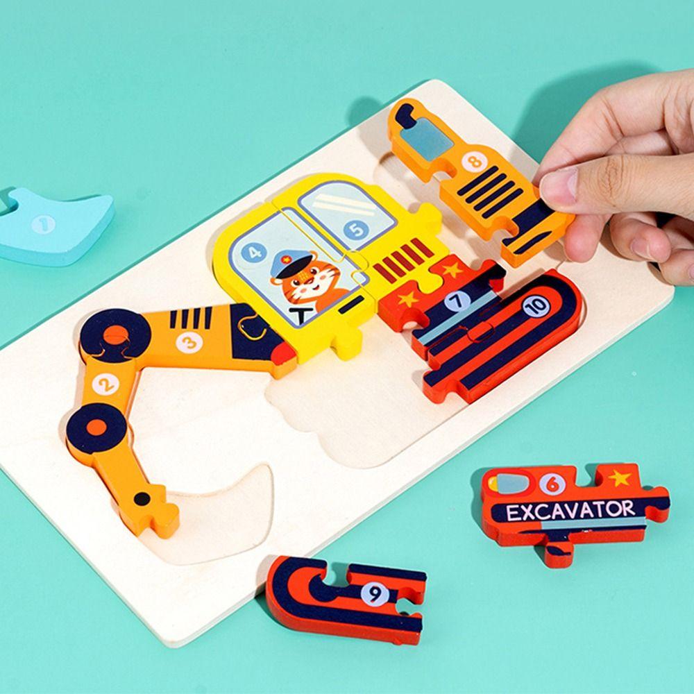 School Bus Intelligence Game Puzzle Vehicle Jigsaw Early Education Toy Kids Wooden Puzzle Toy