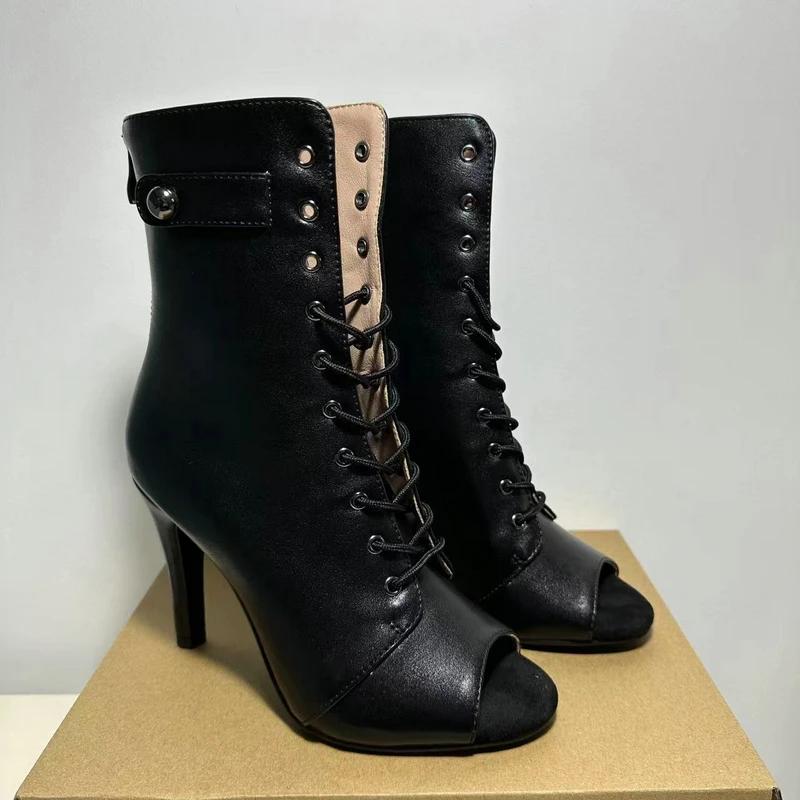 Women's Black Peep-Toe High Heel Stilettos New Fashion Brand Party Boots for Ballroom Latin Jazz Dance Sexy Party Shoes