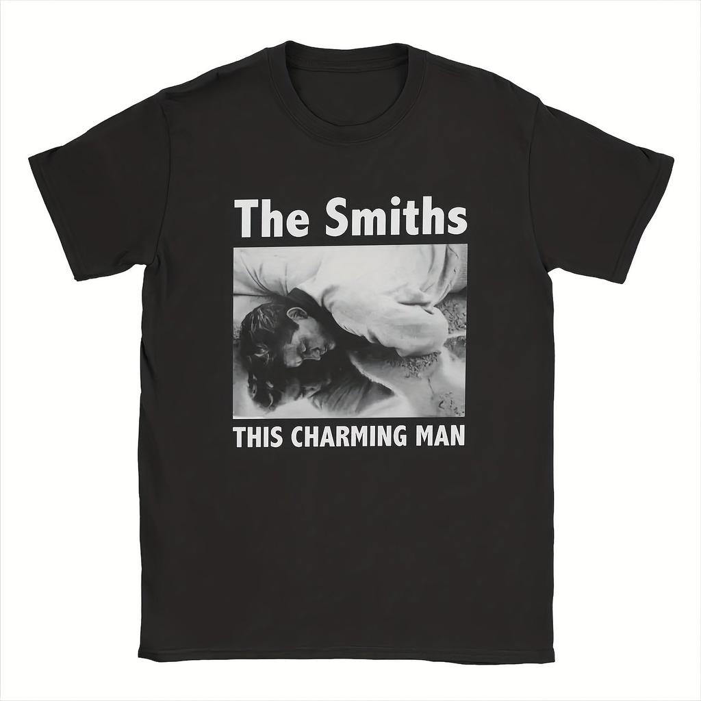 УнисексS The Smiths Моррисси This Charming для Графической Футболки Винтажный Стиль Черная Футболка с Белым Принтом