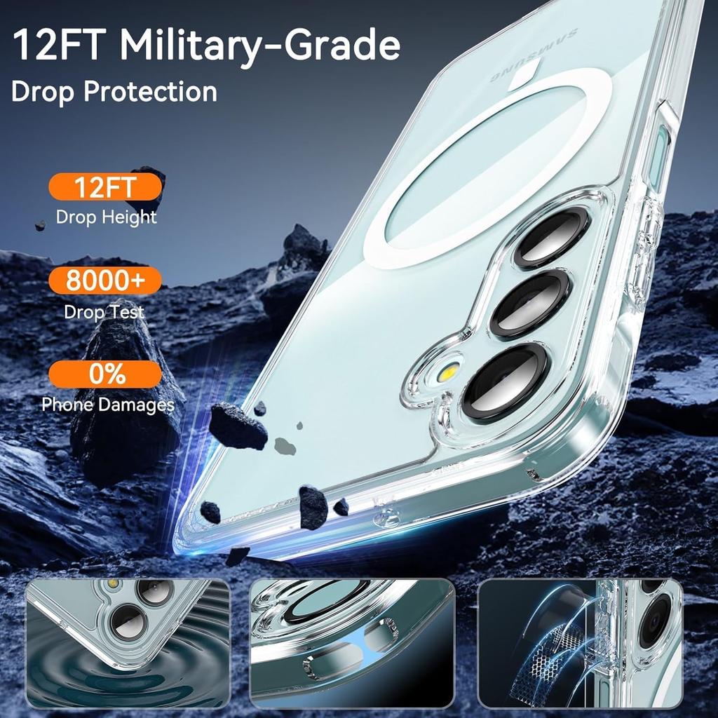 Прозрачный чехол с защитой от пожелтения Magsafe для Samsung Galaxy S25 Edge S24 Ultra S23 Fe S22 Plus A56 5G A36 A26 A16 Магнитный чехол для телефона Аксессуары