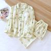 2025 New Women's Pajama Set 100% Cotton Crepe with Chest Pads, Long Sleeved Pants, Cardigan, Home Furnishing Two Piece Set