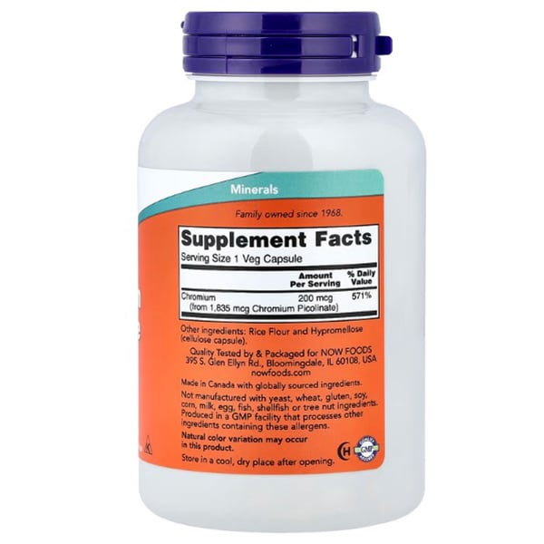 Пиколинат Хрома, Chromium Picolinate 200, Now Foods 100вегкапс (36128026)