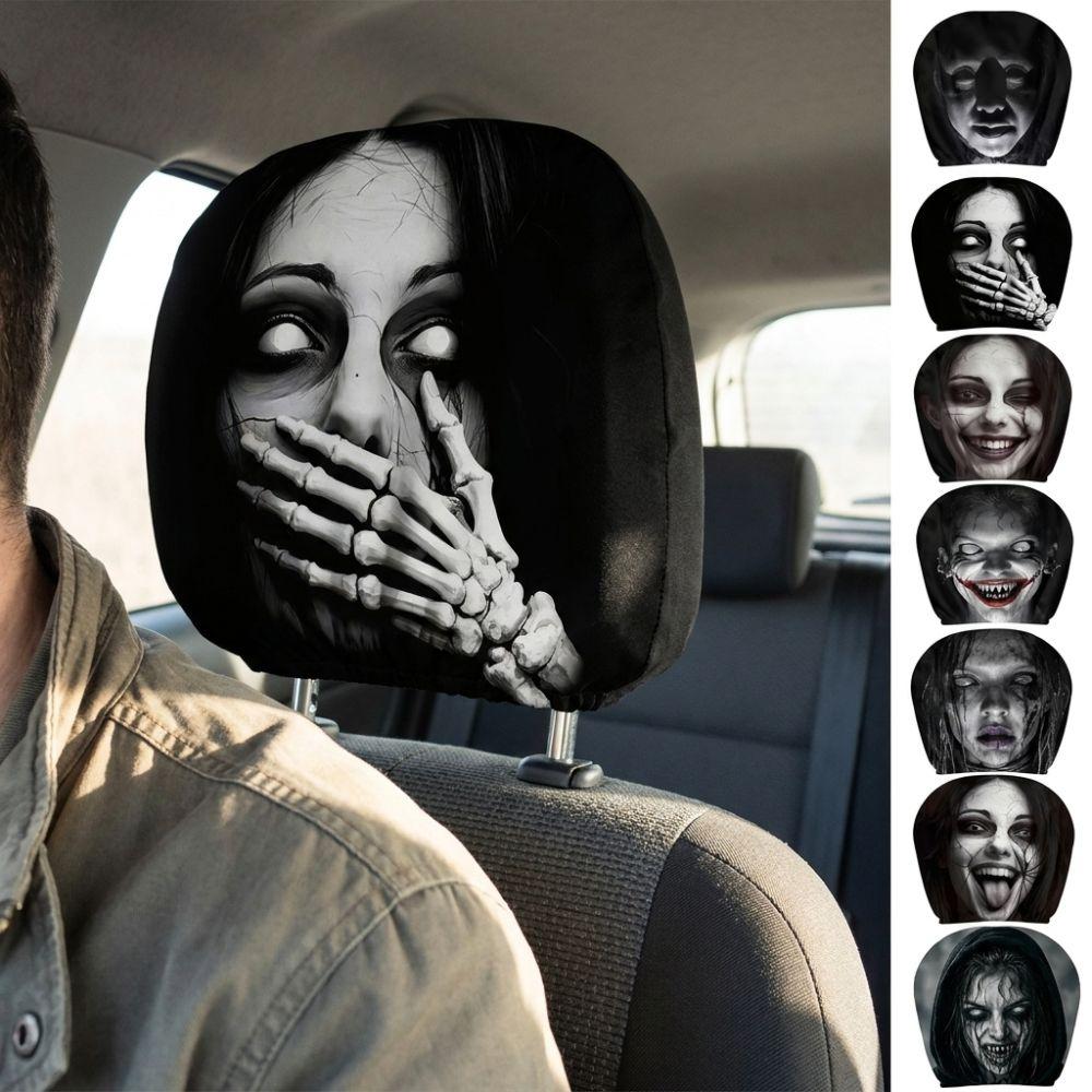 2Pcs Polyester Car Scary Ghost Face Decor Cover Car Interior Decoration