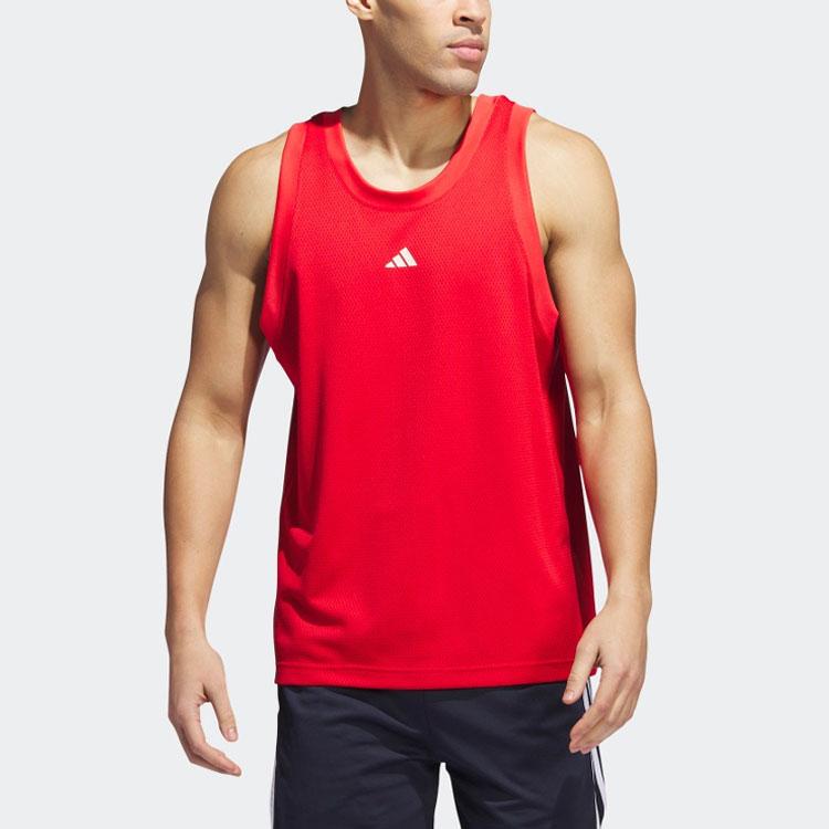 adidas Однотонный логотип свободный баскетбольный спортивный жилет с круглым вырезом мужской топ красный IL2266