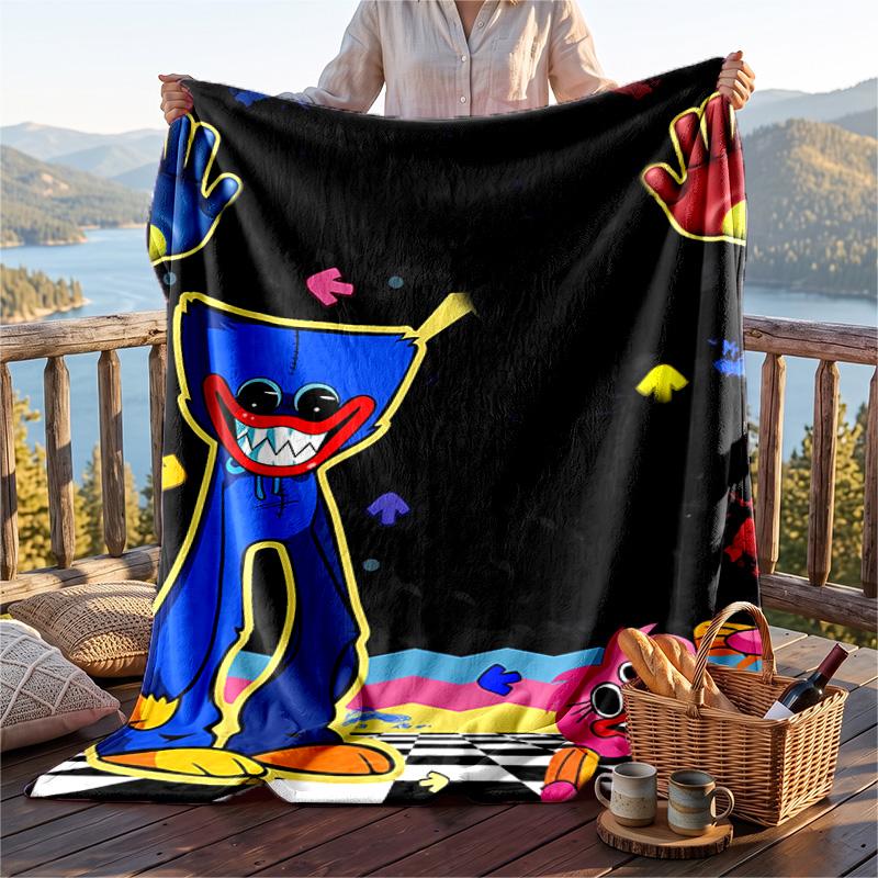 Warm Flannel Blanket Poppy Playtime Pattern, Lightweight Comfortable Throw Blanket for Bed Sofa Use