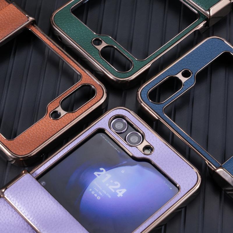 Премиальный магнитный чехол с текстурой кожи личи для Samsung Z-Flip7 и Z-Flip6 - Защита от падений, складной