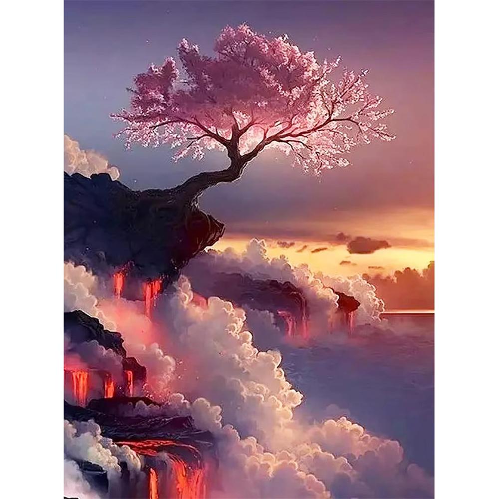 Новая 5D алмазная картина «Дерево» Полная круглая мозаика Пейзаж Цветочная вышивка - Алмазная картина, вышивка крестом