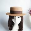 Французская элегантность Постепенное изменение Верблюжий цвет Сочетание Ретро Британский Шерсть Шерстяная Плоская вершина Цилиндр Женский Осень и Зима Войлок Широкие поля Японский