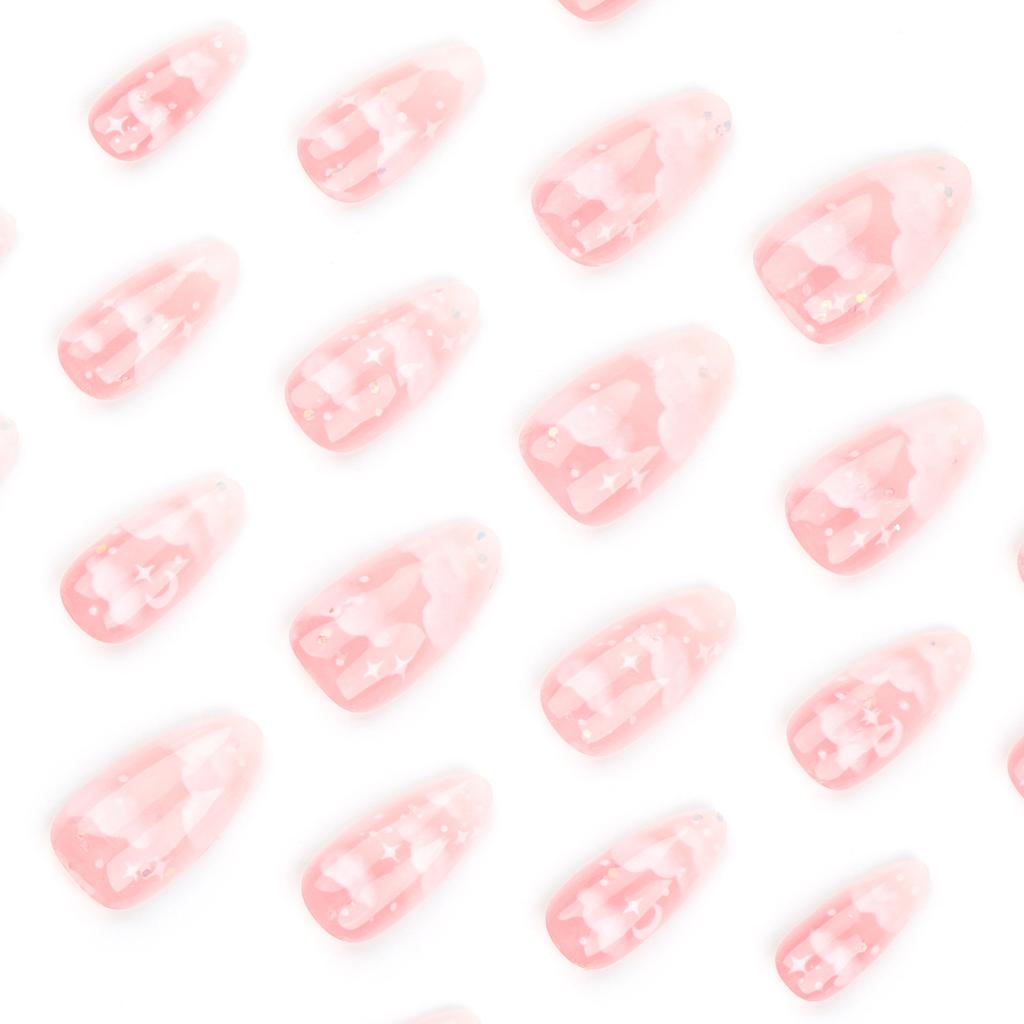 24 шт. Новый маникюр с розовым облаком, накладные ногти со звездой и луной, накладные ногти миндалевидной формы