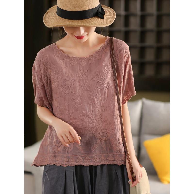 Летняя кружевная футболка с круглым вырезом, женская блузка с коротким рукавом, топы, футболки, повседневная свободная зеленая футболка