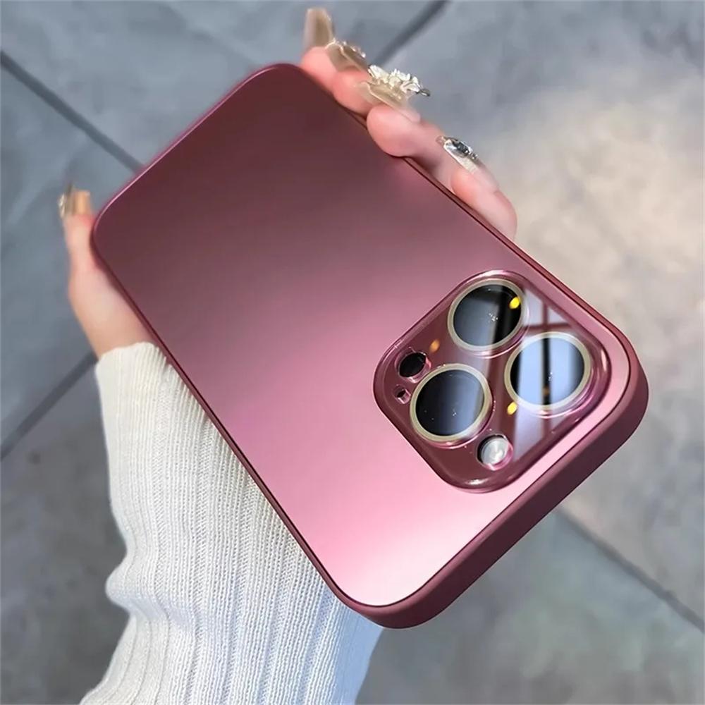 Luxury With Lens Film Glass Matte Phone Case for iPhone 15 14 13 12 11 Pro Max Soliid Color Frosted Camera Potection Cover Funda