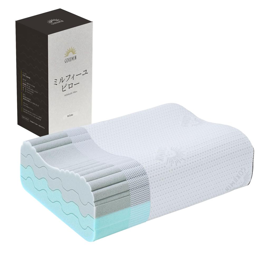 GOKUMIN Memory Foam Adjustable Adjustable 4 Layer No Neck Japanese Super White Mirufi Pillow, Height, Firmness, Soft, Firm, Low, High, Structure,