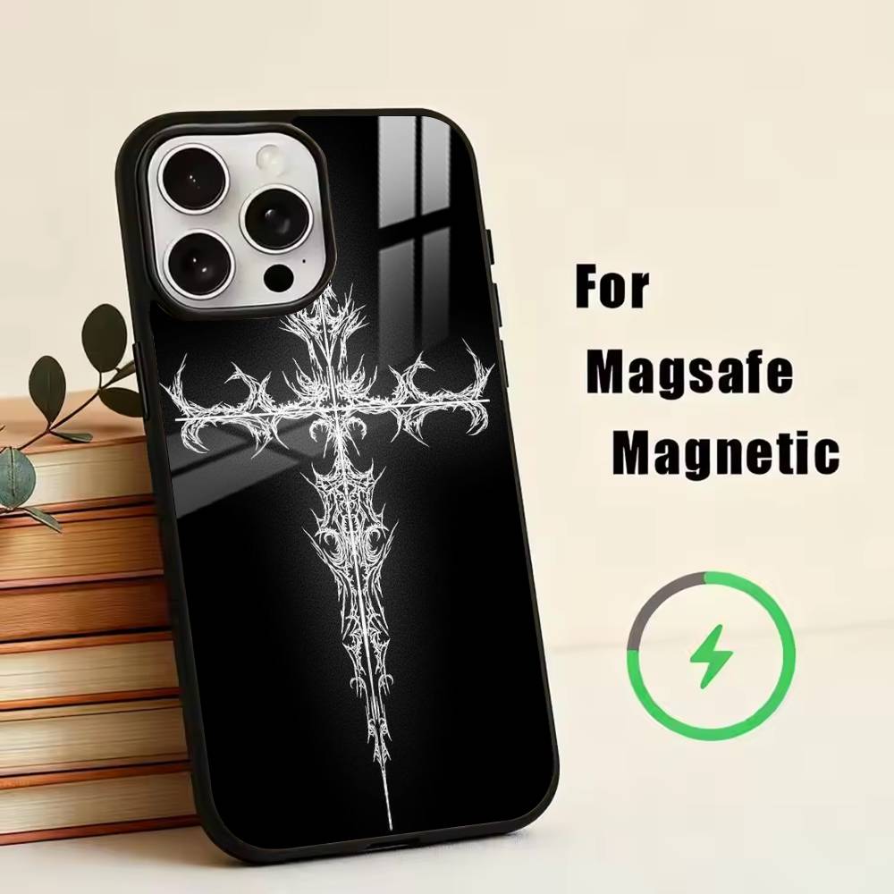 Cyber Sigil Cross Phone Case For iPhone17,16,15,14,13,12,11 Plus,Pro Magnetic For Magsafe Wireless Charging